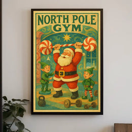 North Pole Gym Vintage Christmas Poster Art