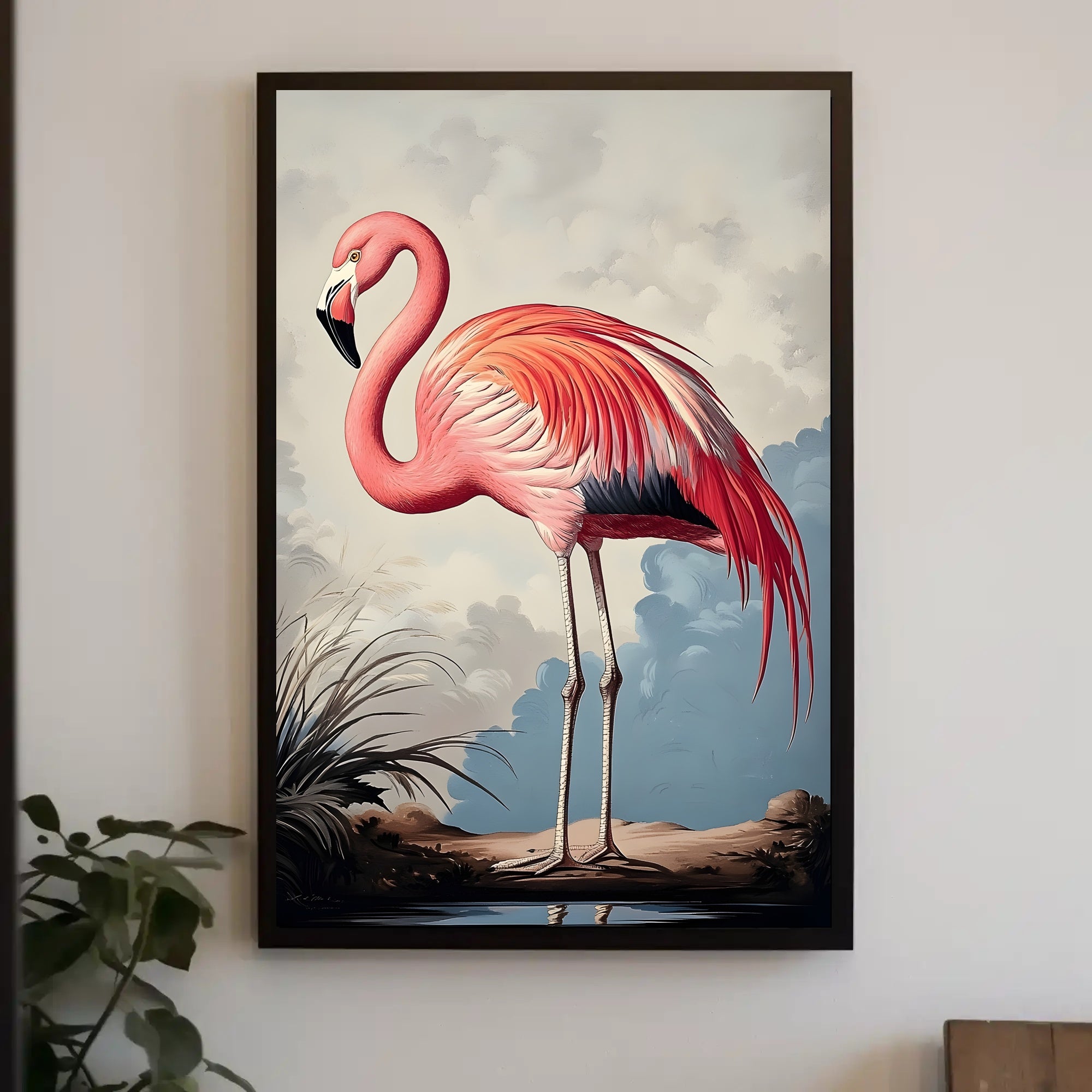 Flamingo Illustration Poster Vintage Tropical Wall Art