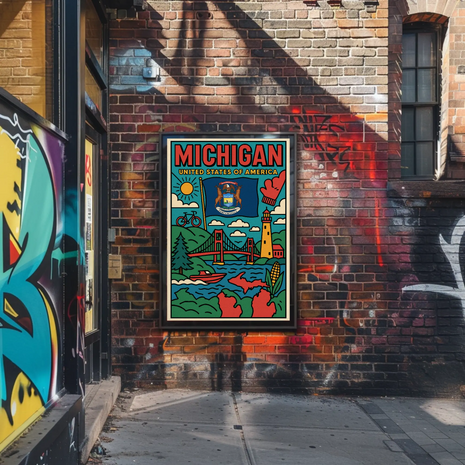 Vibrant Michigan Landmarks Travel Poster