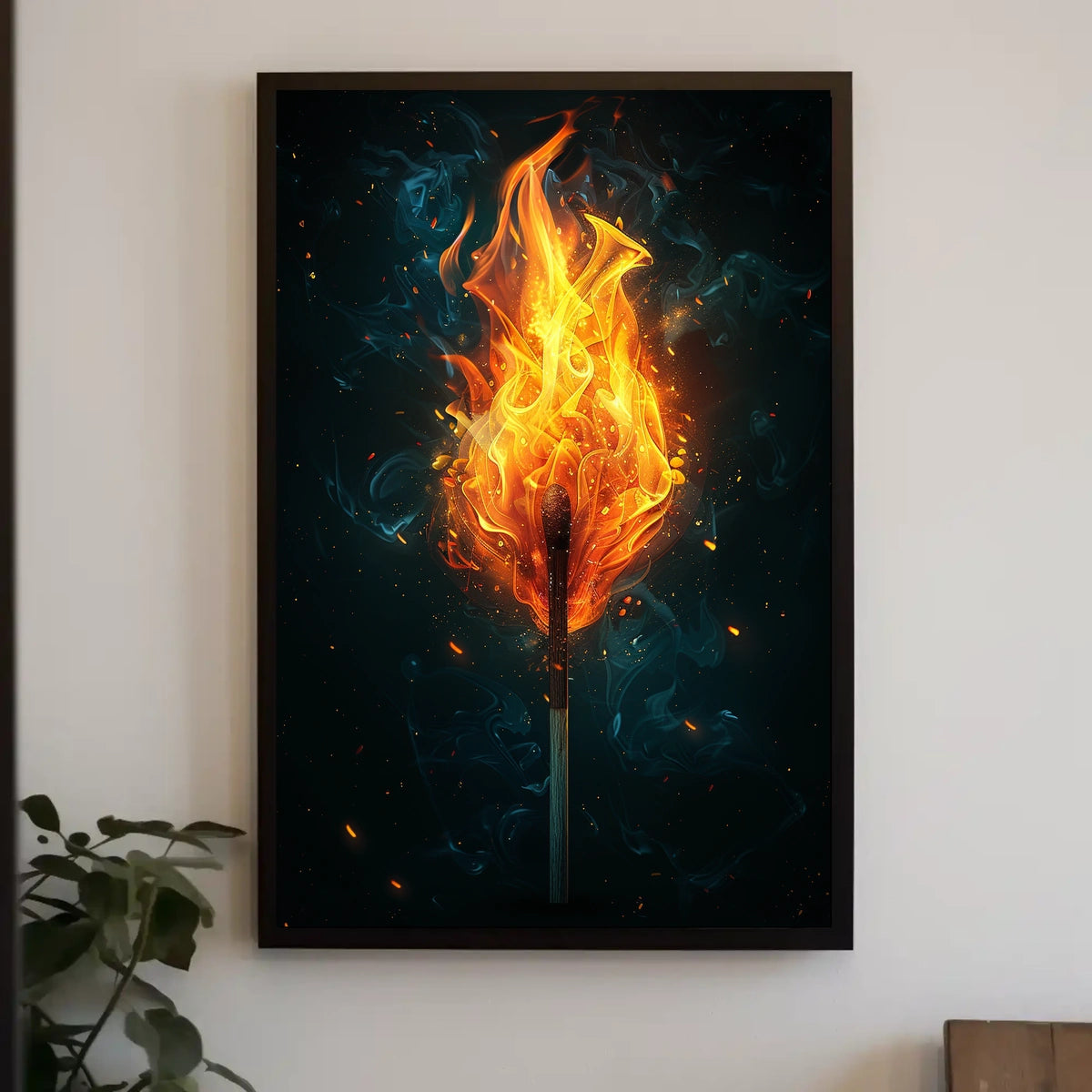 Fiery Matchstick Surrealism: Modern Art Poster
