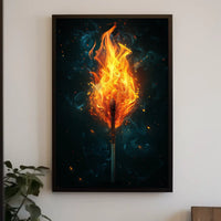 Fiery Matchstick Surrealism: Modern Art Poster