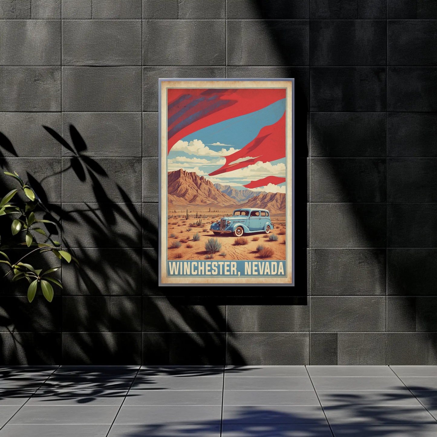 Winchester Nevada Desert Drive Scene Vintage Travel Poster