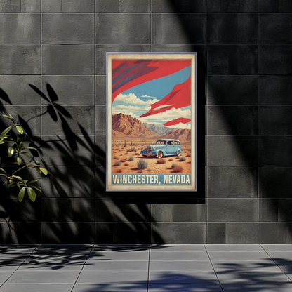 Winchester Nevada Desert Drive Scene Vintage Travel Poster