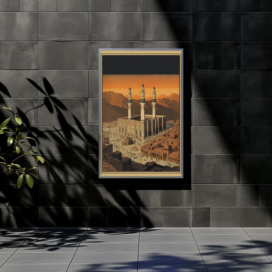 Three Minaret Mosque Mountainside Vintage Travel Poster