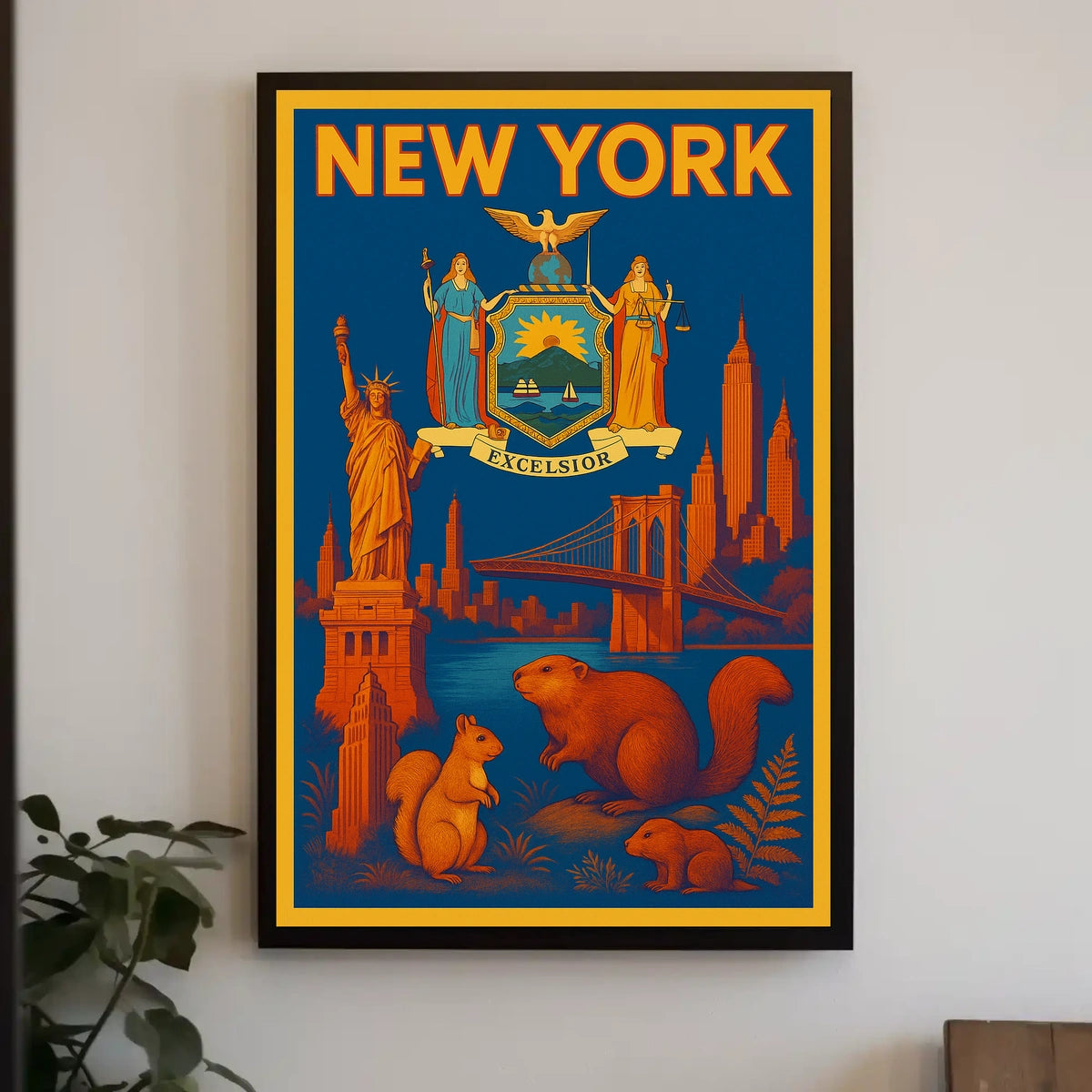 New York City Poster Vintage Landmarks Travel Wall Art