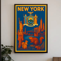 New York City Poster Vintage Landmarks Travel Wall Art