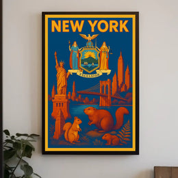 New York City Poster Vintage Landmarks Travel Wall Art