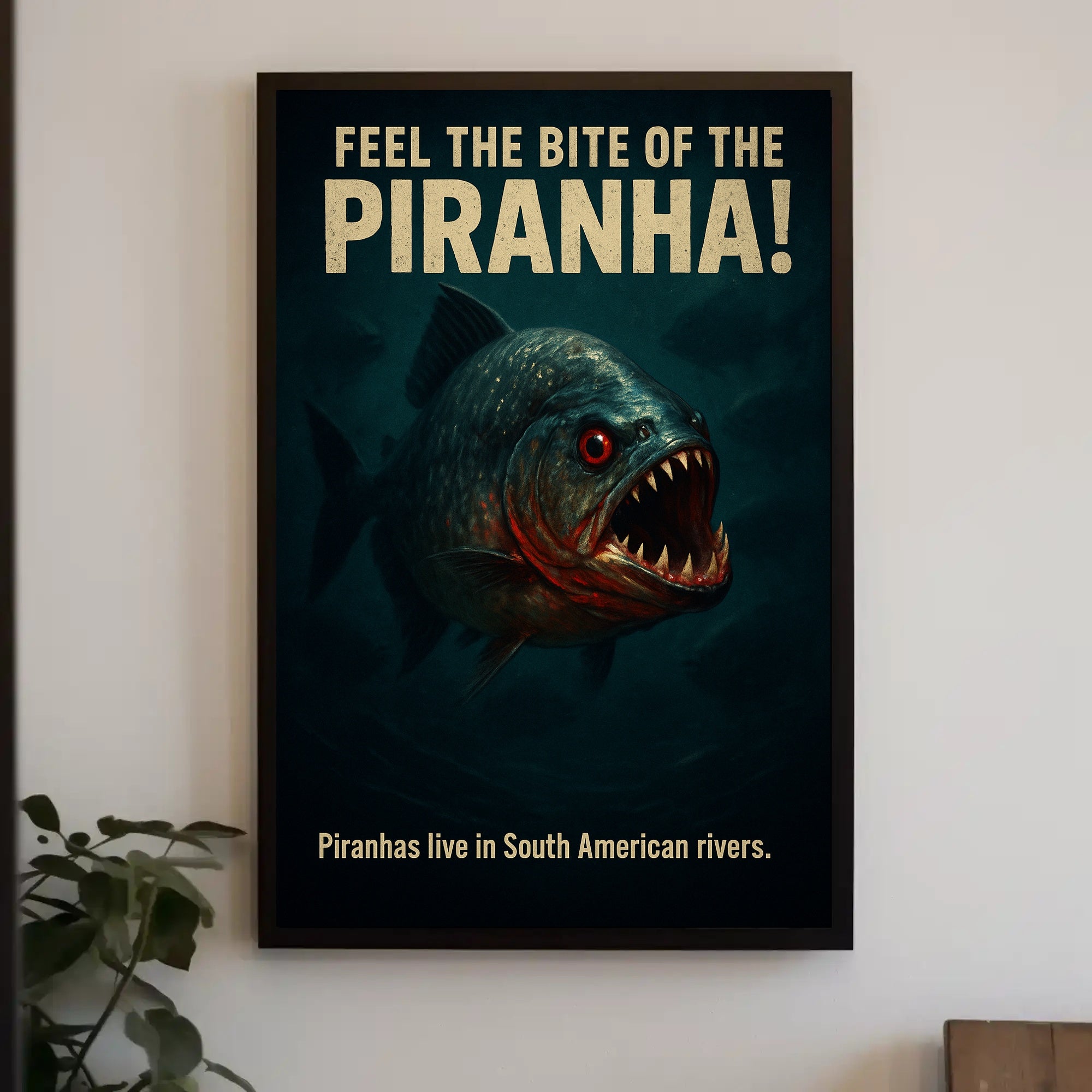 Fierce Piranha Vintage Illustration Animal Poster