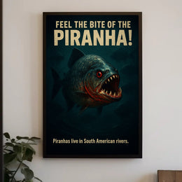 Fierce Piranha Vintage Illustration Animal Poster