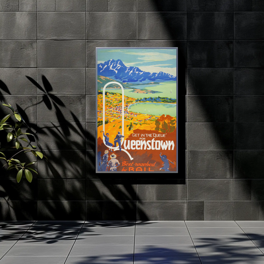 Queenstown Best Reached by Rail Vintage Poster