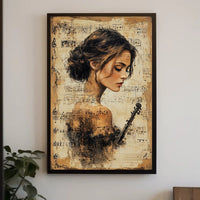 Elegant Violinist with Vintage Sheet Music - Music Poster