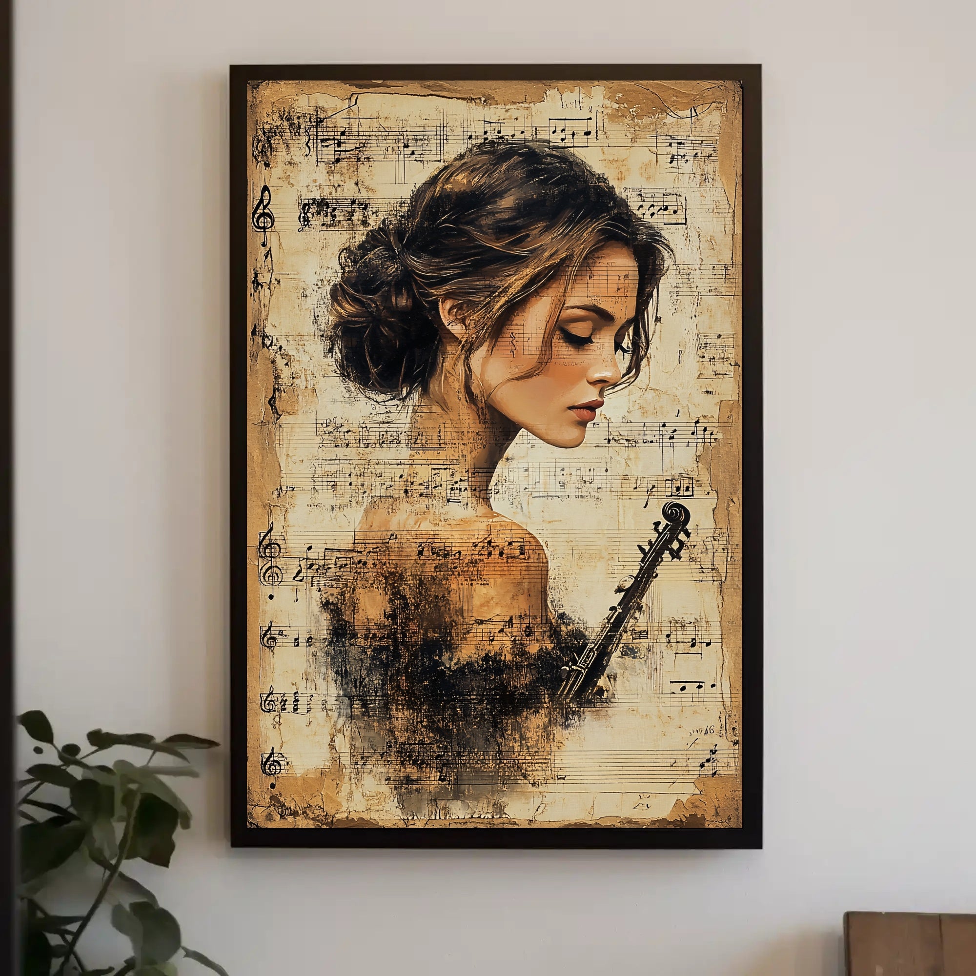Elegant Violinist with Vintage Sheet Music - Music Poster