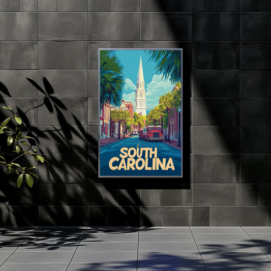 South Carolina Cityscape Vintage Poster