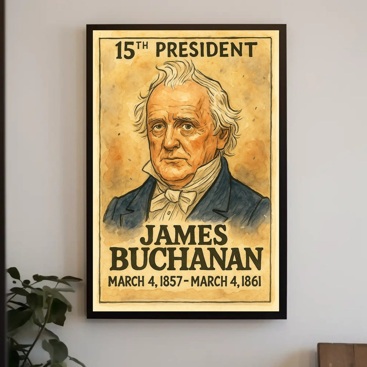 James Buchanan 15th President of the United States Exaggerated Cartoon Sketch Poster
