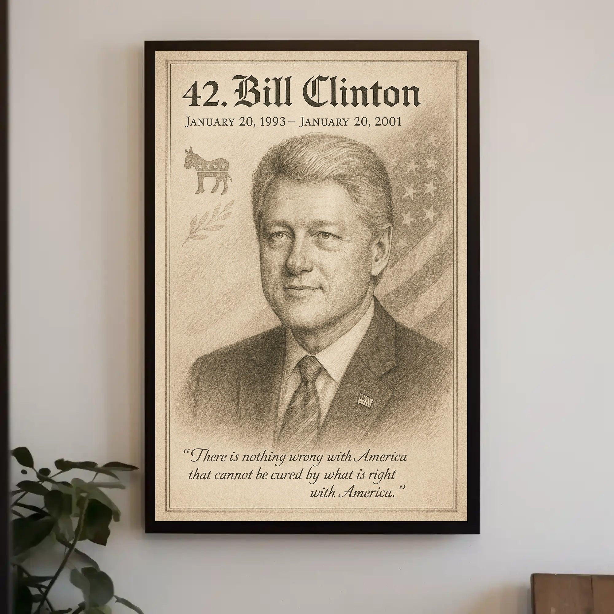 Bill Clinton 42nd President Sketch Poster Art Print PosterGoat