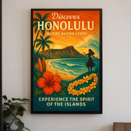 Honolulu Sunset Vintage Travel Poster Art