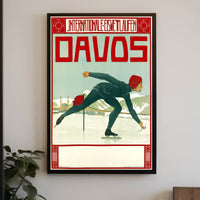 Vintage Davos Ice Skating Event Sports Poster PosterGoat
