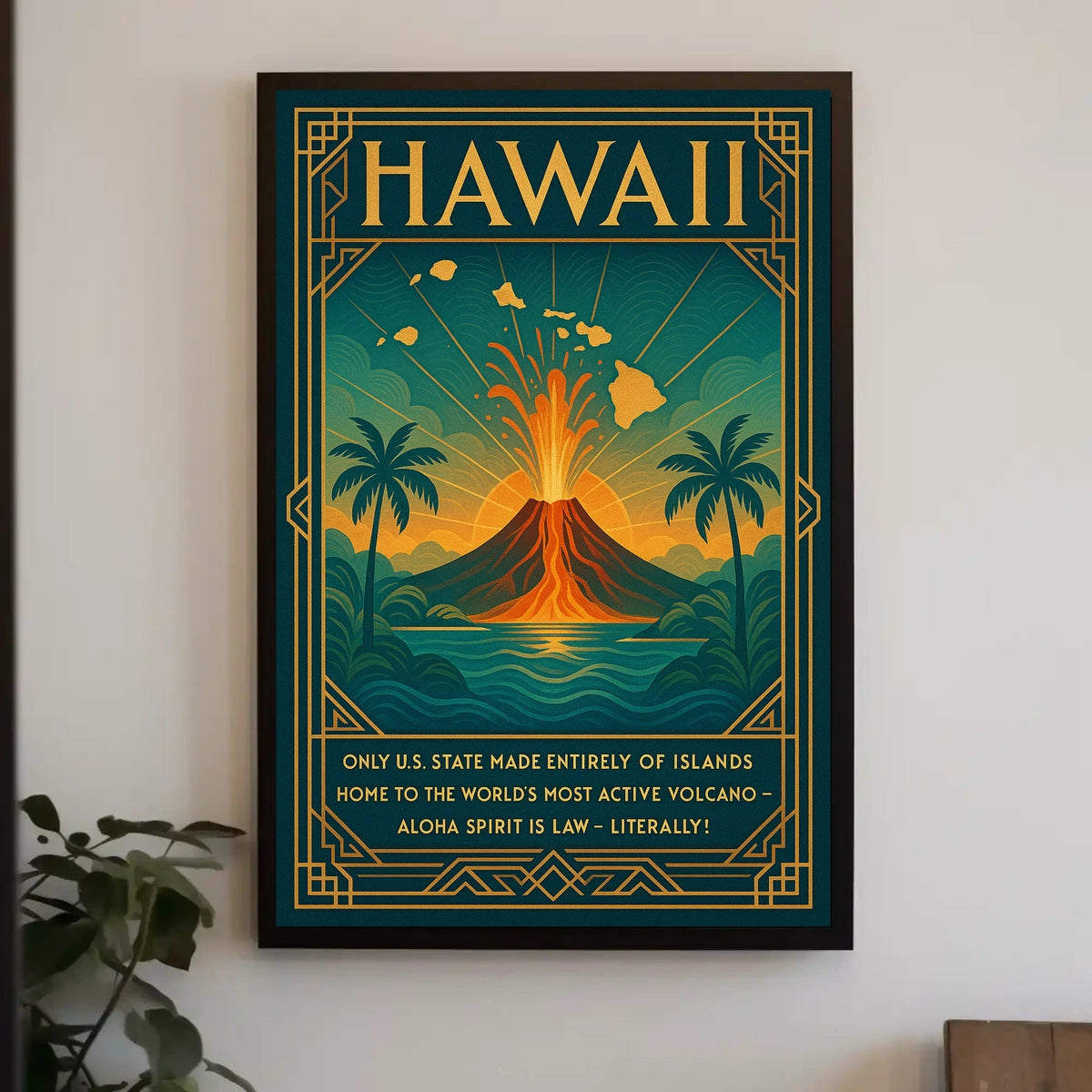 Hawaii Volcano Art Deco Poster: Tropical Adventure
