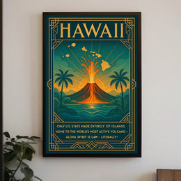 Hawaii Volcano Art Deco Poster: Tropical Adventure