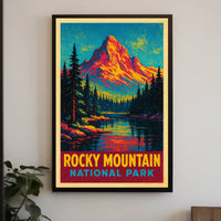 Rocky Mountain Sunrise Vintage Travel Retro Mid Century Scenic Landscape Collector Poster