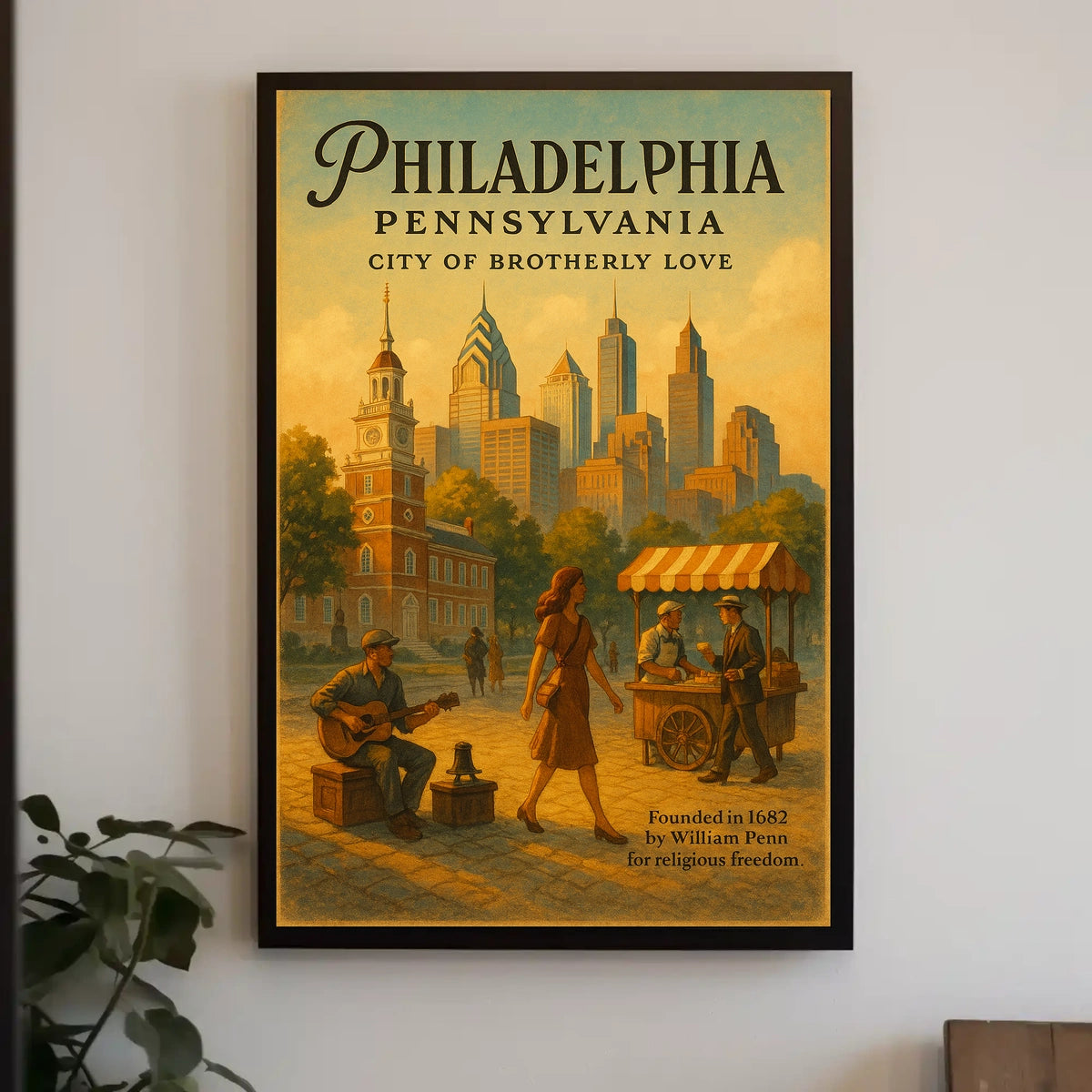 Philadelphia's Historic Charm: Vintage Cityscape Poster