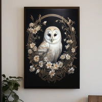 Barn Owl and Floral Wreath Animal Poster