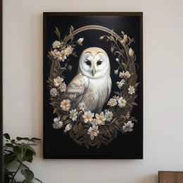 Barn Owl and Floral Wreath Animal Poster