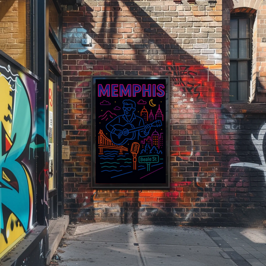 Memphis Beale Street Music Neon Line Art Poster