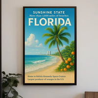 Florida Beaches and Space Exploration Vintage Travel Poster