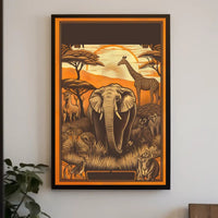 Safari Wildlife Adventure: Majestic Elephant and Savanna Scene Poster
