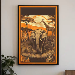 Safari Wildlife Adventure: Majestic Elephant and Savanna Scene Poster