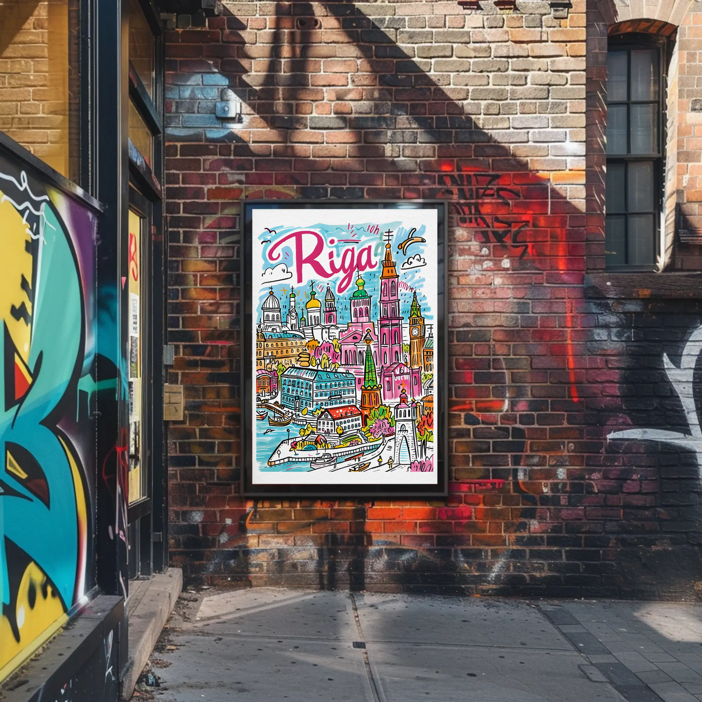 Riga Latvia Colorful Old Town Skyline Travel Poster