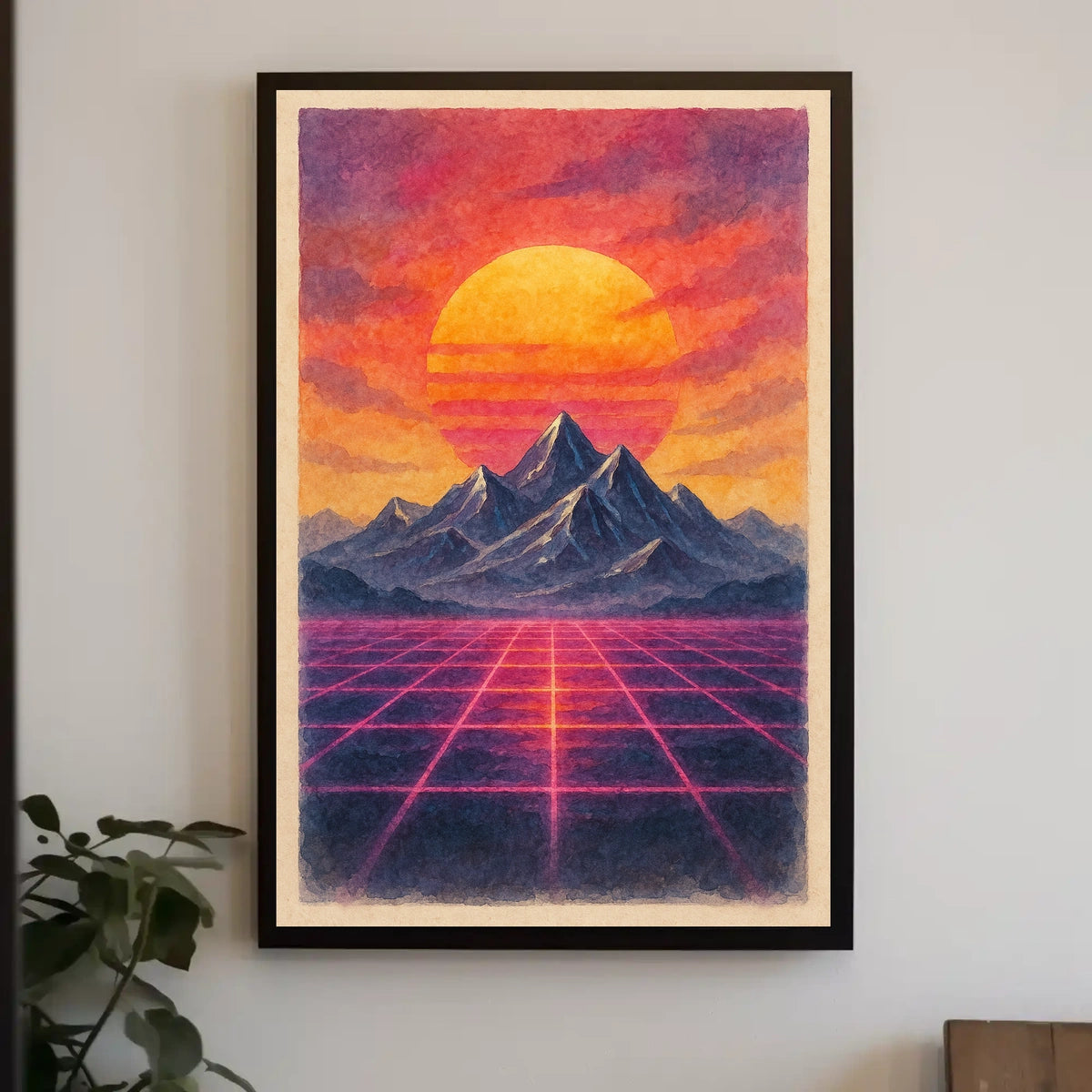 Retro-Futuristic Sunset: Vaporwave Dreamscape Futuristic Sci-Fi Poster