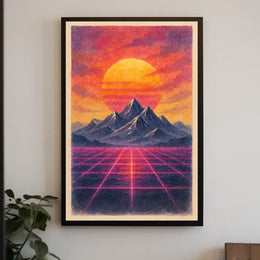 Retro-Futuristic Sunset: Vaporwave Dreamscape Futuristic Sci-Fi Poster
