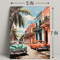 Vintage Cars In A Tropical Street Poster