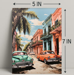 Vintage Cars In A Tropical Street Poster