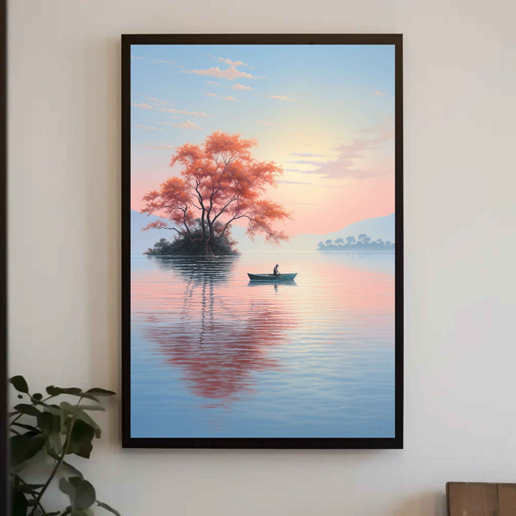 Serene Lake Rowing Scene: Abstract, Artistic, or Pop Culture Poster