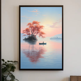 Serene Lake Rowing Scene: Abstract, Artistic, or Pop Culture Poster