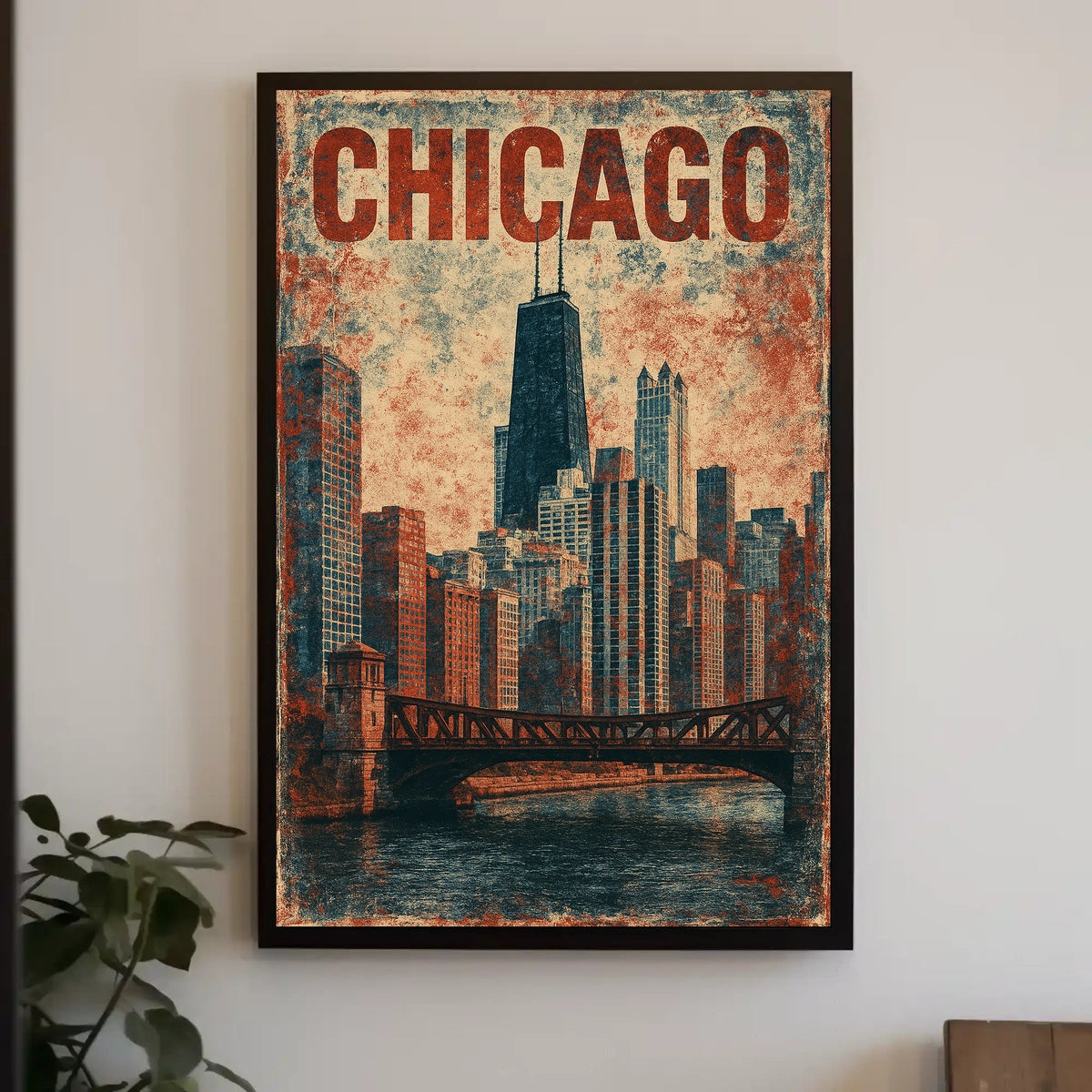 Chicago Skyline Vintage Distressed Urban Cityscape Nostalgic Decor Timeless Heritage Poster