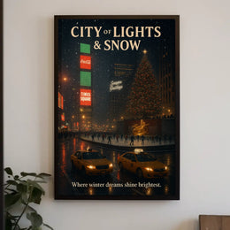 Urban Nightscape Snow City Lights Travel Poster
