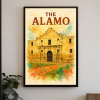 Alamo Watercolor Poster: Historic Texas Revolution Art