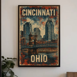 Cincinnati Skyline Vintage Urban Art Poster