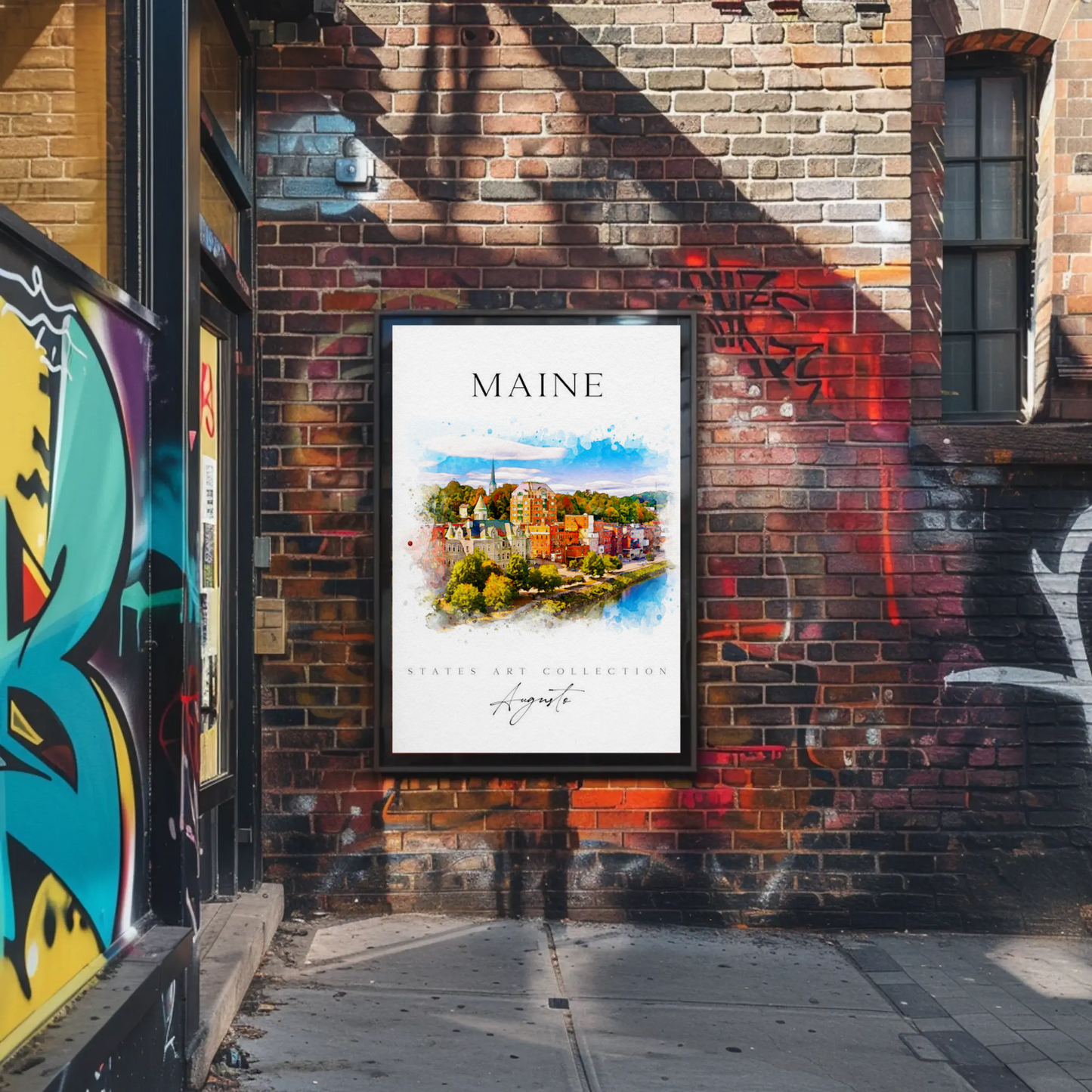 Maine Augusta Skyline Watercolor States Collection Poster