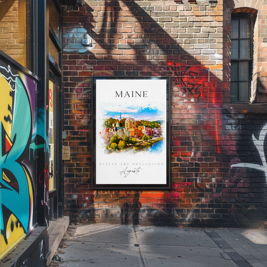 Maine Augusta Skyline Watercolor States Collection Poster