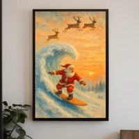 Santa Surfing Christmas Poster: Festive Holiday Decor