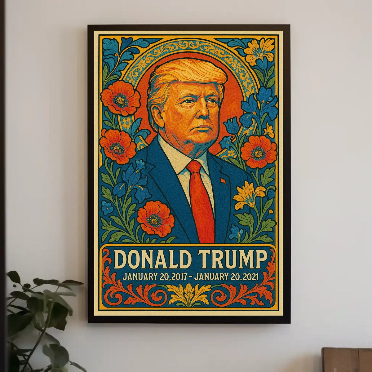 Stylized Vintage Portrait with Floral Historical or Presidential Poster