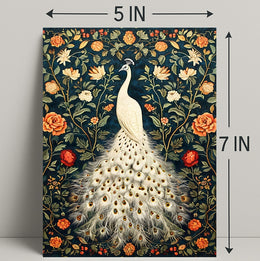 Exquisite White Peacock Among Floral Splendor - Artistic Poster