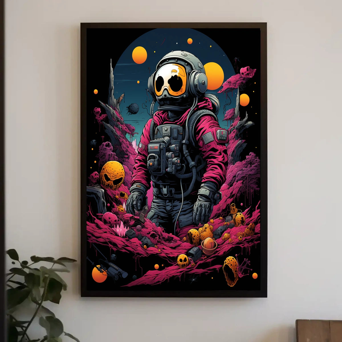 Astronaut in Psychedelic Alien Landscape Poster