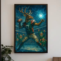 Whimsical Deer Athlete Football Poster in Fantasy Category