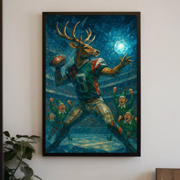 Whimsical Deer Athlete Football Poster in Fantasy Category